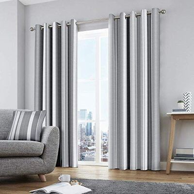 Fusion Whitworth Stripe Gordijnen met oogjes, 100% katoen, grijs, 117 x 137 cm (B x H) Fusion Whitworth Stripe Gordijnen met oogjes, 100% katoen, grijs, 117 x 137 cm (B x H)