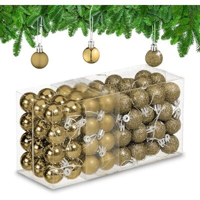 Relaxdays 96 stuks kerstballen, ondoorzichtig, glitter, hoogglans, kerstballen, hoogte 4 x 3 cm, kerstboomversiering, goudkleurig Relaxdays 96 stuks kerstballen, ondoorzichtig, glitter, hoogglans, kerstballen, hoogte 4 x 3 cm, kerstboomversiering, goudkleurig