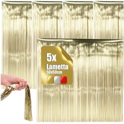 com-four ® 5 x Lametta, gouden slinger voor Kerstmis, boomdecoratie Gordijn met gladde draden com-four ® 5 x Lametta, gouden slinger voor Kerstmis, boomdecoratie Gordijn met gladde draden