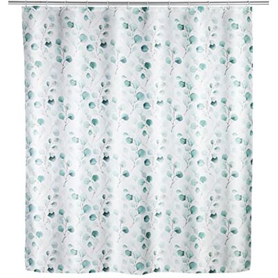 WENKO Pioppo Douchegordijn, 180 x 200 cm, gordijn van 100% polyester, met metalen ogen en rubberen gewichtsband, voor douche en badkuip, waterdicht en wasbaar, met 12 witte ringen WENKO Pioppo Douchegordijn, 180 x 200 cm, gordijn van 100% polyester, met metalen ogen en rubberen gewichtsband, voor douche en badkuip, waterdicht en wasbaar, met 12 witte ringen