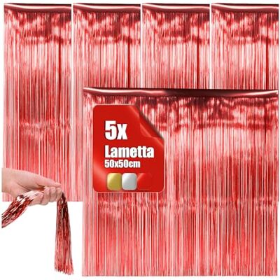 com-four ® 5 x Lametta, rode slingers voor Kerstmis, kerstboomdecoratie Lametta gordijn met gladde draden com-four ® 5 x Lametta, rode slingers voor Kerstmis, kerstboomdecoratie Lametta gordijn met gladde draden
