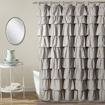 Lush Decor Douchegordijn met ruches, vintage, chic, boerderijstijl, lichtgrijs, 183 x 183 cm Lush Decor Douchegordijn met ruches, vintage, chic, boerderijstijl, lichtgrijs, 183 x 183 cm