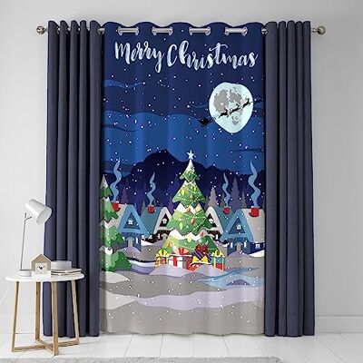 Bedlam Kerstgordijn 138 x 214 cm (b x l) oogjes glanst in het donker voor Kerstmis Feestelijk stadsgordijn voor slaapkamer/woonkamer Bedlam Kerstgordijn 138 x 214 cm (b x l) oogjes glanst in het donker voor Kerstmis Feestelijk stadsgordijn voor slaapkamer/woonkamer