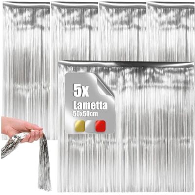 com-four ® 5 x Lametta, zilveren slingers voor Kerstmis, kerstboomdecoratie Lametta gordijn met gladde draden com-four ® 5 x Lametta, zilveren slingers voor Kerstmis, kerstboomdecoratie Lametta gordijn met gladde draden