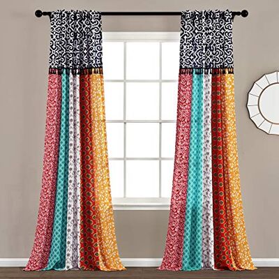 Lush Decor Raamgordijnen, patchwork-design, 213 x 114 cm, oranje/marineblauw Lush Decor Raamgordijnen, patchwork-design, 213 x 114 cm, oranje/marineblauw