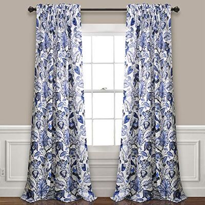 Lush Decor Cynthia Jacobean Verduisteringsgordijnen voor ramen, blauw, 213,4 x 132,1 cm Lush Decor Cynthia Jacobean Verduisteringsgordijnen voor ramen, blauw, 213,4 x 132,1 cm