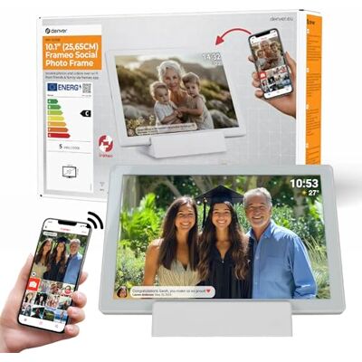 Denver PFF-1070B 10,1 inch wifi digitale fotolijst met accu, HD IPS touchscreen, Frameo-app, 16 GB geheugen, wit Denver PFF-1070B 10,1 inch wifi digitale fotolijst met accu, HD IPS touchscreen, Frameo-app, 16 GB geheugen, wit