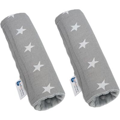 Medi Partners 2 stuks gordelbeschermer voor auto, 17 x 22 cm, baby, 100% katoen, Minky, dubbelzijdig, sportwagen, wrijvingspunten (sterren met minky grijs) Medi Partners 2 stuks gordelbeschermer voor auto, 17 x 22 cm, baby, 100% katoen, Minky, dubbelzijdig, sportwagen, wrijvingspunten (sterren met minky grijs)
