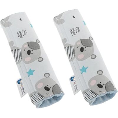 Medi Partners 2 stuks gordelbeschermer voor auto, 17 x 22 cm, baby, 100% katoen, minky dubbelzijdig, sportwagen, wrijvingspunten (Teddy met een minky blauw) Medi Partners 2 stuks gordelbeschermer voor auto, 17 x 22 cm, baby, 100% katoen, minky dubbelzijdig, sportwagen, wrijvingspunten (Teddy met een minky blauw)