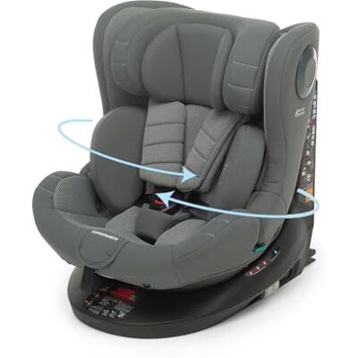 Foppapedretti FP360 Quick i-Size, 360° draaibare zitting voor kinderen van 40 tot 150 cm hoogte, 0 tot 12 jaar, ECE R129, Dualfix-bevestiging (Isofix en niet), Safe Body Protection, grijs Foppapedretti FP360 Quick i-Size, 360° draaibare zitting voor kinderen van 40 tot 150 cm hoogte, 0 tot 12 jaar, ECE R129, Dualfix-bevestiging (Isofix en niet), Safe Body Protection, grijs