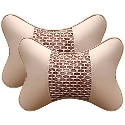 YMZ 2 stuks ademende neksteunen, kunstleer, nekkussen voor auto hoofdsteunen (beige) YMZ 2 stuks ademende neksteunen, kunstleer, nekkussen voor auto hoofdsteunen (beige)