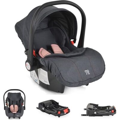 Moni Babyzitje Trio met Isofix Royal basis, i-Size adapter (40-87 cm), kleur: roze Moni Babyzitje Trio met Isofix Royal basis, i-Size adapter (40-87 cm), kleur: roze
