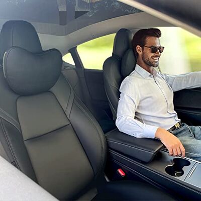 TESBEAUTY 2 stuks verbeterde autohoofdsteunkussens van echt nappaleer voor Tesla Model Y, Model 3, Model X, Model S, universele pasvorm, zwart TESBEAUTY 2 stuks verbeterde autohoofdsteunkussens van echt nappaleer voor Tesla Model Y, Model 3, Model X, Model S, universele pasvorm, zwart