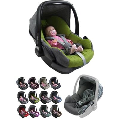 BambiniWelt by Rafael K. Vervangende hoes voor babyzitje, compatibel met Maxi-Cosi Pebble 5-delige complete set met riemkussens, zonnekap en hoofdsteun (grijs gemêleerd/groen) BambiniWelt by Rafael K. Vervangende hoes voor babyzitje, compatibel met Maxi-Cosi Pebble 5-delige complete set met riemkussens, zonnekap en hoofdsteun (grijs gemêleerd/groen)