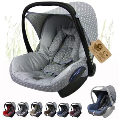 BambiniWelt by Rafael K. Vervangende hoes voor babyzitje compatibel met Maxi-Cosi CabrioFix Complete 6-delige set met riemkussens, zonneklep en hoofdsteun (lichtgrijze sterren) BambiniWelt by Rafael K. Vervangende hoes voor babyzitje compatibel met Maxi-Cosi CabrioFix Complete 6-delige set met riemkussens, zonneklep en hoofdsteun (lichtgrijze sterren)