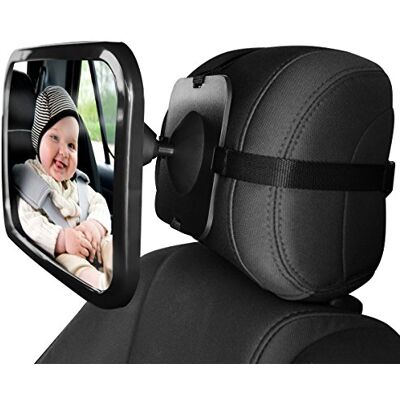SONARIN Hoogwaardige autospiegel voor baby's, achteruitkijkspiegel, past zich aan elke verstelbare hoofdsteun aan, vrij zicht van het kind in de autostoel naar achteren en 360 graden draaibaar (zwart) SONARIN Hoogwaardige autospiegel voor baby's, achteruitkijkspiegel, past zich aan elke verstelbare hoofdsteun aan, vrij zicht van het kind in de autostoel naar achteren en 360 graden draaibaar (zwart)
