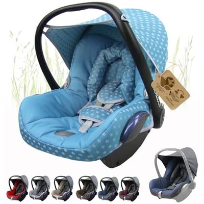 BambiniWelt by Rafael K. Vervangende hoes voor babyzitje compatibel met Maxi-Cosi CabrioFix, complete 6-delige set met riemkussens, zonnekap en hoofdsteun (turquoise sterren) BambiniWelt by Rafael K. Vervangende hoes voor babyzitje compatibel met Maxi-Cosi CabrioFix, complete 6-delige set met riemkussens, zonnekap en hoofdsteun (turquoise sterren)