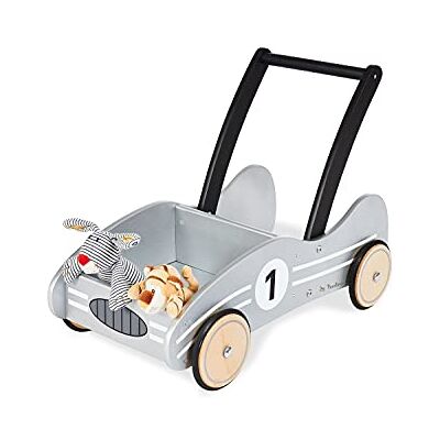 PINOLINO Learn-Walking Trolley Kimi, met remsysteem, geschenkwagen met rubberen houten wielen voor kinderen 1-6 jaar, hout, zilver PINOLINO Learn-Walking Trolley Kimi, met remsysteem, geschenkwagen met rubberen houten wielen voor kinderen 1-6 jaar, hout, zilver