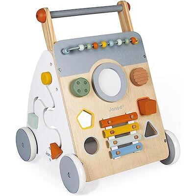 Janod Sweet Cocoon multifunctionele trolley houten wandelwagen om te duwen 9 activiteiten stille wielen, schilderen op water speelgoed voor kinderen vanaf 12 maanden, J04410 Janod Sweet Cocoon multifunctionele trolley houten wandelwagen om te duwen 9 activiteiten stille wielen, schilderen op water speelgoed voor kinderen vanaf 12 maanden, J04410