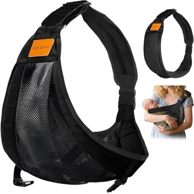 IBOPUXIU Ergonomische halsdoek, verstelbaar en ademend, babydrager van 0 tot 24 maanden, licht en veilig, zwart IBOPUXIU Ergonomische halsdoek, verstelbaar en ademend, babydrager van 0 tot 24 maanden, licht en veilig, zwart