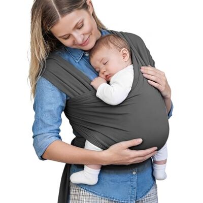 Voarge Pasgeboren en peuters, elastische draagdoek voor pasgeborenen, draagdoek voor pasgeborenen, binnengewicht 16 kg, grijs Voarge Pasgeboren en peuters, elastische draagdoek voor pasgeborenen, draagdoek voor pasgeborenen, binnengewicht 16 kg, grijs