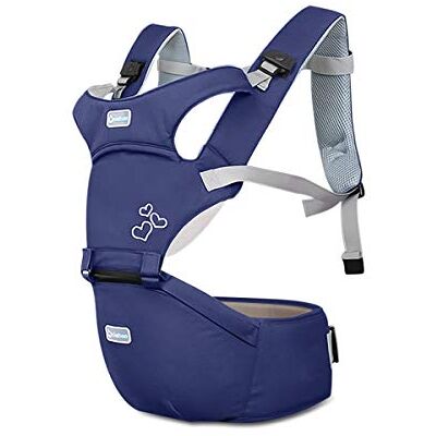 SONARIN Ergonomische babydrager met heupzitting, draaibare gesp met vlinder, puur katoen, licht en ademend/veelzijdig inzetbaar: buik, rug, voor baby's en kinderen van 3 tot 36 maanden (blauw) SONARIN Ergonomische babydrager met heupzitting, draaibare gesp met vlinder, puur katoen, licht en ademend/veelzijdig inzetbaar: buik, rug, voor baby's en kinderen van 3 tot 36 maanden (blauw)