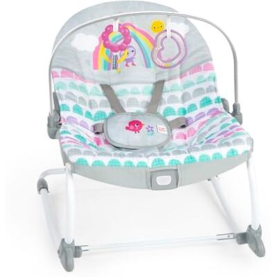 Bright Starts , Rosy Rainbow Evolutieve wipstoel, rustgevende trillingen, 2 hellingsposities, speelboog met 2 pluche dieren, 5-punts bevestigingspunten, vanaf de geboorte Bright Starts , Rosy Rainbow Evolutieve wipstoel, rustgevende trillingen, 2 hellingsposities, speelboog met 2 pluche dieren, 5-punts bevestigingspunten, vanaf de geboorte