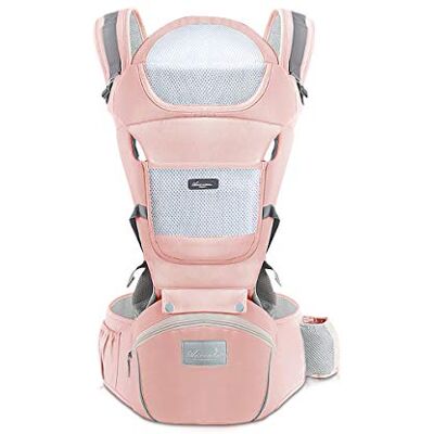 SONARIN Ergonomische babydrager met heupzitje/puur katoen, hoofdsteun, meerdere posities: rug, buik, verstelbaar voor pasgeborenen en kinderen van 0 tot 36 maanden (tot 30 kg), roze SONARIN Ergonomische babydrager met heupzitje/puur katoen, hoofdsteun, meerdere posities: rug, buik, verstelbaar voor pasgeborenen en kinderen van 0 tot 36 maanden (tot 30 kg), roze