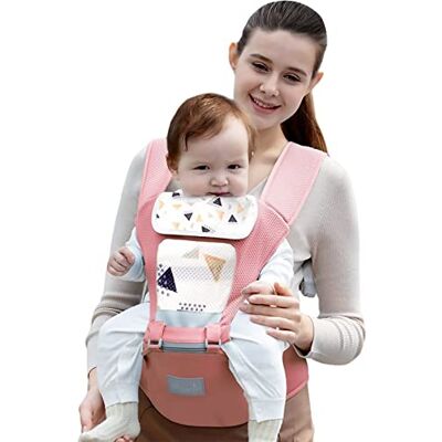 SONARIN Lichte en ademende babydrager met heupzitje, multifunctioneel, ergonomisch, rugzak, babydrager met speekselhanddoek voor 0-36 maanden (roze) SONARIN Lichte en ademende babydrager met heupzitje, multifunctioneel, ergonomisch, rugzak, babydrager met speekselhanddoek voor 0-36 maanden (roze)
