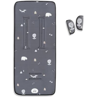 Interbaby Universele matras voor kinderwagen voor de zomer, ademend en comfortabel, hoes voor kinderwagen, 100% katoen, 84 x 34 cm, gordelbeschermers kinderwagenhoes Forest grijs Interbaby Universele matras voor kinderwagen voor de zomer, ademend en comfortabel, hoes voor kinderwagen, 100% katoen, 84 x 34 cm, gordelbeschermers kinderwagenhoes Forest grijs