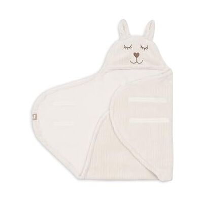 Jollein Baby Bunny Cloudy Rib Oatmeal Wikkeldeken met capuchon en sluiting, knuffelig fleece, geschikt voor 3- en 5-punts riemen, voor babyzitje en kinderwagen Jollein Baby Bunny Cloudy Rib Oatmeal Wikkeldeken met capuchon en sluiting, knuffelig fleece, geschikt voor 3- en 5-punts riemen, voor babyzitje en kinderwagen