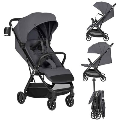 Lionelo Bess Kinderwagen (6-48 maanden) tot 22 kg, compact met één hand opvouwbaar, ligpositie, reiswagen met 360° PU-wielen en ophanging, kap UPF50+, licht met draagtas, grijs Lionelo Bess Kinderwagen (6-48 maanden) tot 22 kg, compact met één hand opvouwbaar, ligpositie, reiswagen met 360° PU-wielen en ophanging, kap UPF50+, licht met draagtas, grijs