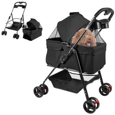 WOTAT 3-in-1 kinderwagen voor honden, opvouwbare buggy-kinderwagen, dieren, 4 wielen, transportmand met afneembare handgreep, kussen, verstelbare luifel, Oxford-stof, afneembare reiswieg WOTAT 3-in-1 kinderwagen voor honden, opvouwbare buggy-kinderwagen, dieren, 4 wielen, transportmand met afneembare handgreep, kussen, verstelbare luifel, Oxford-stof, afneembare reiswieg
