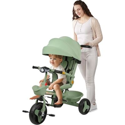 Willonin Lichte en compacte kinderwagen, driewieler voor baby's, driewieler voor kinderen, schaalbaar, licht, muziek, zitten, herklinkbaar, afneembare leuningen, bekerhouder, groen Willonin Lichte en compacte kinderwagen, driewieler voor baby's, driewieler voor kinderen, schaalbaar, licht, muziek, zitten, herklinkbaar, afneembare leuningen, bekerhouder, groen