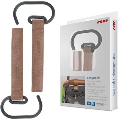 Reer CarryHook Universele haken voor kinderwagen, luiertassen en boodschappentassen, bevestiging, kinderwagenaccessoires, bruin/zwart, 2 stuks Reer CarryHook Universele haken voor kinderwagen, luiertassen en boodschappentassen, bevestiging, kinderwagenaccessoires, bruin/zwart, 2 stuks