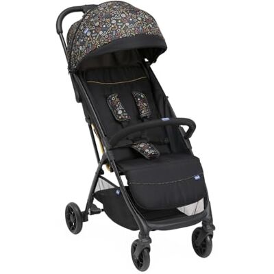 Chicco Glee Lichte kinderwagen, praktisch en licht, automatische sluiting, brede en comfortabele zitting, hoogwaardige wielen, verstelbare rugleuning, zonnedak, tot 22 kg, zwart patroon Chicco Glee Lichte kinderwagen, praktisch en licht, automatische sluiting, brede en comfortabele zitting, hoogwaardige wielen, verstelbare rugleuning, zonnedak, tot 22 kg, zwart patroon
