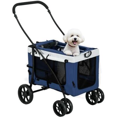 Pawhut 2-in-1 opvouwbare kinderwagen voor honden en katten tot 10 kg, blauw Kattenwagen, kussen, netvenster, deuren, opbergmand, kattenwagen, buggy Pawhut 2-in-1 opvouwbare kinderwagen voor honden en katten tot 10 kg, blauw Kattenwagen, kussen, netvenster, deuren, opbergmand, kattenwagen, buggy