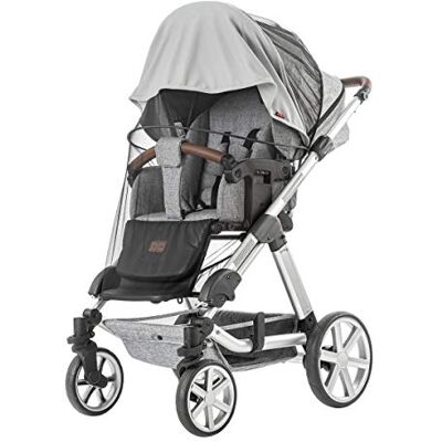 Reer ShineSafe Bite 84131 3-in-1 zonneklep, muggennet en snooze, universele accessoires voor kinderwagen en kinderwagen, grijs Reer ShineSafe Bite 84131 3-in-1 zonneklep, muggennet en snooze, universele accessoires voor kinderwagen en kinderwagen, grijs