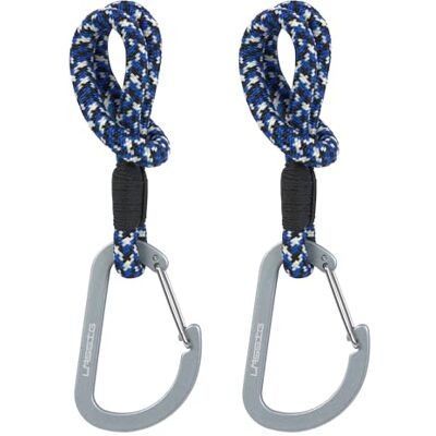 Lässig 2 stuks karabijnhaken voor kinderwagen, boodschappenhaak, kinderwagen, zwart koord, blauw/vanille Lässig 2 stuks karabijnhaken voor kinderwagen, boodschappenhaak, kinderwagen, zwart koord, blauw/vanille
