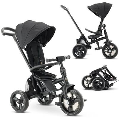 Deryan Explorer Driewieler voor kinderen vanaf 9 maanden tot 25 kg, driewieler met duwstang, compact opvouwbaar, draaibare zitting, inklapbare kap met zonwering, zwart Deryan Explorer Driewieler voor kinderen vanaf 9 maanden tot 25 kg, driewieler met duwstang, compact opvouwbaar, draaibare zitting, inklapbare kap met zonwering, zwart