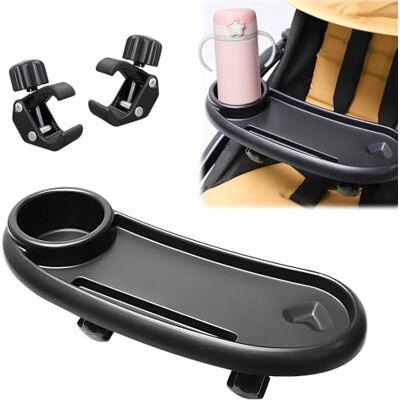 Aoreun Kinderwagen, 3-in-1 snackdienblad voor kinderwagen, 360 graden draaibaar met verstelbare clip, bekerhouder, snackdienblad, universeel kinderwagenaccessoire Aoreun Kinderwagen, 3-in-1 snackdienblad voor kinderwagen, 360 graden draaibaar met verstelbare clip, bekerhouder, snackdienblad, universeel kinderwagenaccessoire