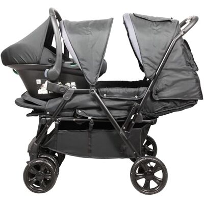 BAMBISOL 2-in-1 kinderwagen en autostoel Gr0+, voor 2 babys/tweelingen vanaf de geboorte (zwart gemêleerd) BAMBISOL 2-in-1 kinderwagen en autostoel Gr0+, voor 2 babys/tweelingen vanaf de geboorte (zwart gemêleerd)