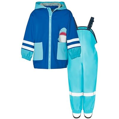 Playshoes Regenset regenbroek regenpak uniseks kinderen (2 stuks), haai turquoise 104 Playshoes Regenset regenbroek regenpak uniseks kinderen (2 stuks), haai turquoise 104