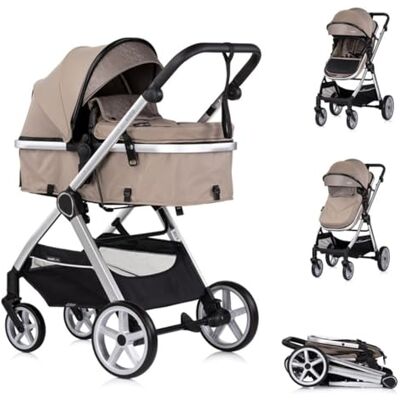 Chipolino Vista Combi-kinderwagen, 2-in-1, luiertas, voetenbescherming, mand, harnas, kleur: beige Chipolino Vista Combi-kinderwagen, 2-in-1, luiertas, voetenbescherming, mand, harnas, kleur: beige