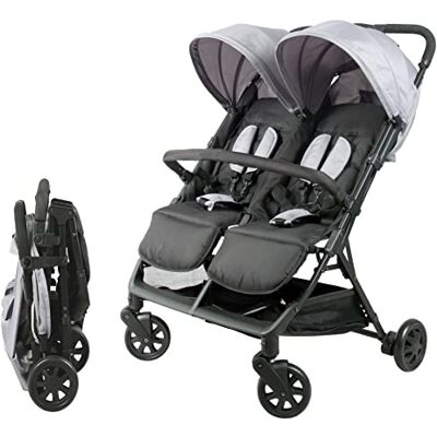 BAMBISOL Dubbele kinderwagen naast elkaar, ideaal voor tweelingen vanaf de geboorte, met ultracompacte vouwing, kleur: zwart en grijs BAMBISOL Dubbele kinderwagen naast elkaar, ideaal voor tweelingen vanaf de geboorte, met ultracompacte vouwing, kleur: zwart en grijs