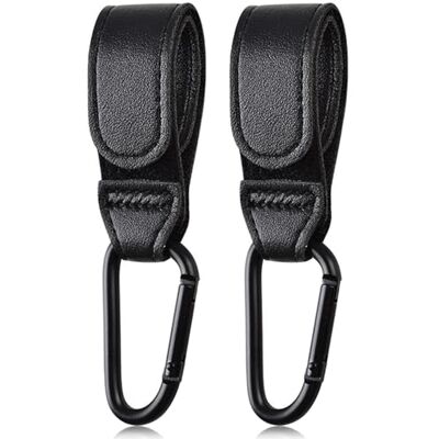FAYAHAR 2 stuks universele haken voor kinderwagen, leer, zwart FAYAHAR 2 stuks universele haken voor kinderwagen, leer, zwart