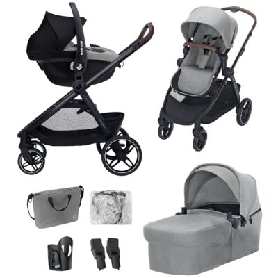Maxi-Cosi Maxi Cosi Zelia Select+, 3-in-1 kinderwagen met autostoel, 0-4 jaar (0-22 kg), Trio kinderwagen met één hand opvouwbaar, omkeerbare reiswieg, met autostoel voor baby's i-Size CabrioFix S, grijs Maxi-Cosi Maxi Cosi Zelia Select+, 3-in-1 kinderwagen met autostoel, 0-4 jaar (0-22 kg), Trio kinderwagen met één hand opvouwbaar, omkeerbare reiswieg, met autostoel voor baby's i-Size CabrioFix S, grijs