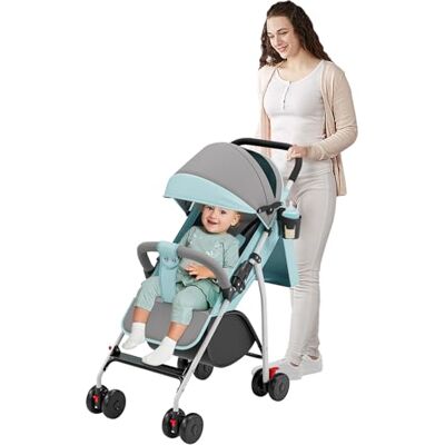 Willonin Ingenious compacte kinderwagen met ligpositie, vanaf de geboorte tot 4 jaar, zittend of liggend, met katoenen kussen, muggennet, bekerhouder, blauw Willonin Ingenious compacte kinderwagen met ligpositie, vanaf de geboorte tot 4 jaar, zittend of liggend, met katoenen kussen, muggennet, bekerhouder, blauw