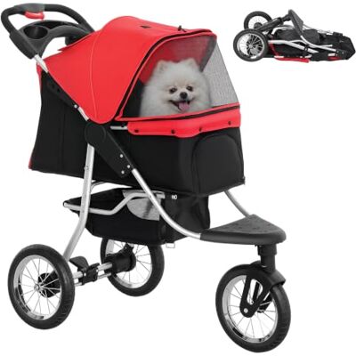 Pawhut Kinderwagen, kleine hond, 3 rubberen wielen, inklapbaar, 1 klik Outdoor jogging kinderwagen, verstelbare luifel, venster van mesh met ritssluiting, opbergmand. Pawhut Kinderwagen, kleine hond, 3 rubberen wielen, inklapbaar, 1 klik Outdoor jogging kinderwagen, verstelbare luifel, venster van mesh met ritssluiting, opbergmand.