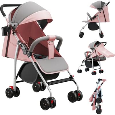 OHMG Wandelwagen van 0-4 jaar, kinderwagen, opvouwbaar, verstelbare luifel, afsluitbare wielen, comfortabel zitkussen, schokabsorberend en slijtvast (poeder) OHMG Wandelwagen van 0-4 jaar, kinderwagen, opvouwbaar, verstelbare luifel, afsluitbare wielen, comfortabel zitkussen, schokabsorberend en slijtvast (poeder)